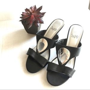 IMPO Black Wedge Sandals